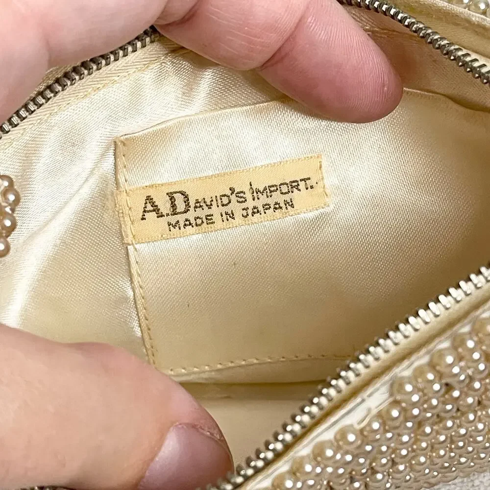 Vintage A David's Import Pearl Zip Mini Evening Pouch Purse Clutch Made in Japan - Picture 3 of 8
